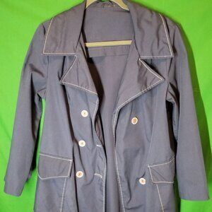 SINGLE STITCHED 1970's Light Weight Montgomery Ward Womens Navy Trench Coat VTG